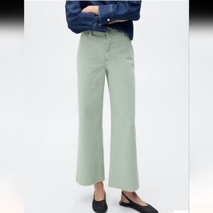 Mango Wide leg raw hem Catherin Culotte Jean In Green Size 10